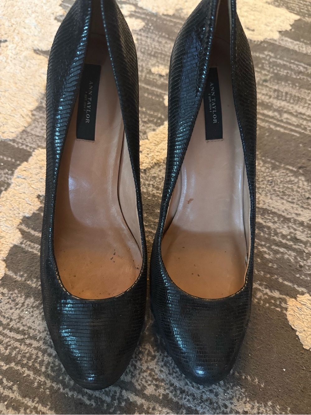 Ann Taylor Black Lizard-Texture Leather Pumps